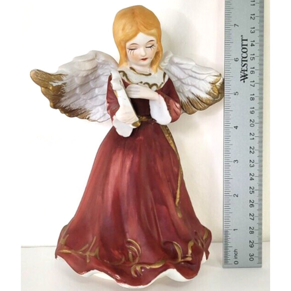 Hand-Painted Tearful Bisque Porcelain Angel with Harp Vintage Rotating Music Box - Picture 13 of 13